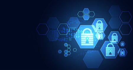Abstract technology hexagon digital cyber security privacy information network concept padlock...