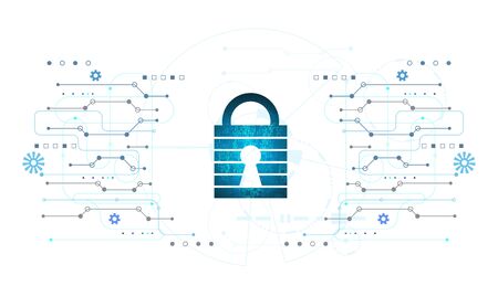 Abstract Cyber security with padlock blue circle technology Future cyber background.のイラスト素材