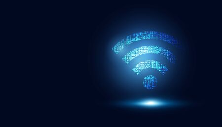 abstract Wifi Futuristic blue wireless connection for data transfer background concept big data and speed internet .のイラスト素材