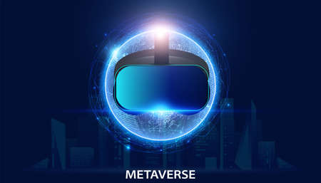 Abstract Metaverse VR glasses Virtual reality headset Concept blue of Future digital technology metaverse connected to the virtual space on a modern background.のイラスト素材