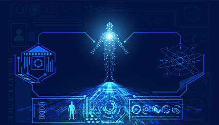 abstract technology futuristic concept of digital human body digital interface future design on hi...
