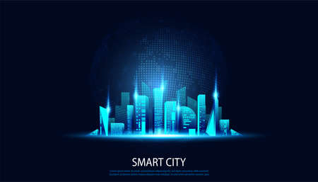 abstract smart city building modern blue and space on a modern background futuristic digitalのイラスト素材