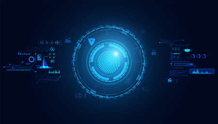 Abstract fingerprint on digital blue background concept safe data protection hud interface hologram elements of digital data chart, communication, computing and circle percent vitality innovation.のイラスト素材