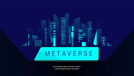 Abstract Metaverse Smart city Virtual reality Concept phone blue light of Future digital technology metaverse connected to the virtual space on a modern background.のイラスト素材