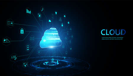 Abstract cloud technology with big data and interface concept Connection by collecting data in the cloud With large data storage systems on hi tech background.のイラスト素材