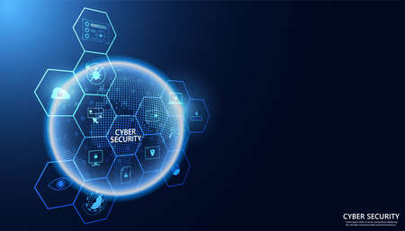 Abstract world Cyber Security Concept Protect network, device, program and data from attacks,...