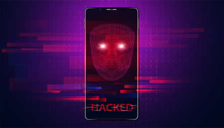 Abstract hacked concept phone interface screen red system ai warning that the system has been hacked...