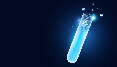 abstract science test tube Biochemical experiments, DNA concepts, in vitro, gene editing, gene transplants or medicines on a blue background.のイラスト素材