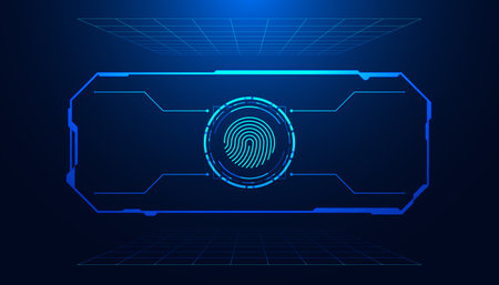 Abstract Square Interface Modern Background Concept Fingerprint Digital Scanning Visual Security System Authentication Loginのイラスト素材