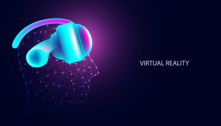 Abstract VR glasses worn on the head to enter entertainment activities, play games, watch movies, listen to music on a modern background, futuristic digital.のイラスト素材