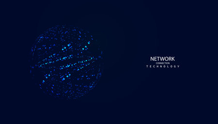 abstract digital circle internet connection online concept circle polygon connected background blue modern futuristicのイラスト素材