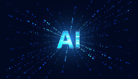 Abstract Artificial Intelligence on Atomic and Technology Background with Computer Systems dot blue.のイラスト素材