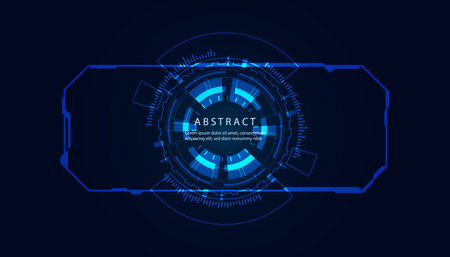Abstract Circle Digital Circuit Concept Light Circle Network Blue Digital Copy Space for Text Wallpaper Background Futuristic Modern.のイラスト素材