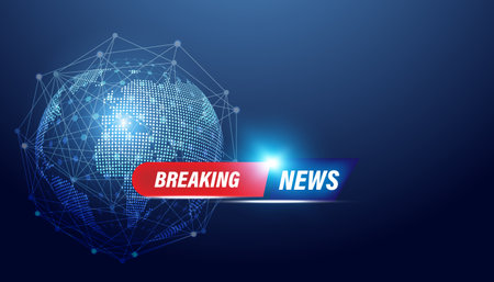 Abstract, breaking news, concept, background, urgent news coverage, latest news on a blue background.のイラスト素材