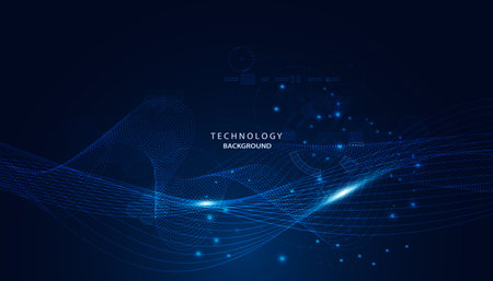 Abstract Wave Vector Beautiful lines, concept, technology, network, internet connection, on a blue background, modern, futuristic.のイラスト素材
