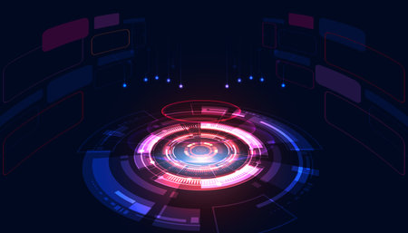Abstract HUD portals teleports Circle Digital Circuit Concept Light Circle Network Blue Digital hi-tech Background Futuristic Modern.vector illustration.のイラスト素材