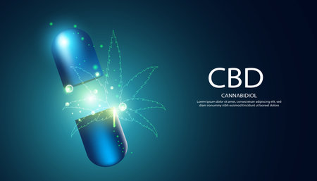 abstract medicine concept capsule 3d Cannabidiol CBD treatment modern technology medical on blue background image for wallpaperのイラスト素材