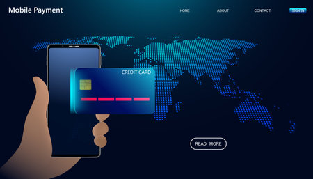 Abstract Templates World Map Digital Mobile Phone Spend Online Spend Online Credit cards via the Internet to the world with mobile technology, wireless networks.のイラスト素材