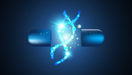 abstract medicine concept capsule DNA treatment modern technology medical on blue backgroundのイラスト素材