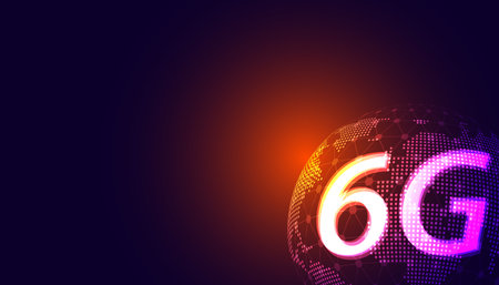 Abstract world technology digital futuristic concept 6g sixth generation wireless communication technology network connection high speed internet communication on a modern backgroundのイラスト素材