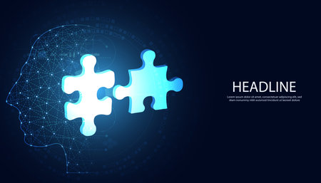 abstract jigsaw puzzle and head digital on blue background modern futuristic concept business success achievementのイラスト素材