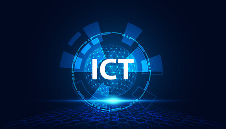 Abstract Futuristic Modern Concept ICT Information and Communication Technology data security protection analyze or process receiving and sending data storage and reuseのイラスト素材