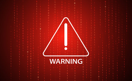 Abstract, warning, and warning triangle symbols Binary red background. Hack warning concept. cyber security Data hacking, theft prevention, on red and black backgroundのイラスト素材
