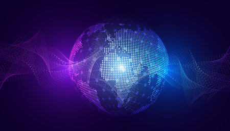 Abstract world Wave Particle Flowing Beautiful Blue Futuristic Modern Digital Backgroundのイラスト素材