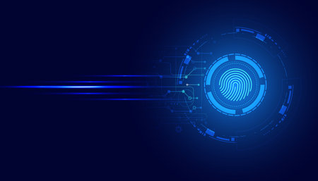 abstract circle digital cyber security fingerprint connection and communication futuristic on blue background.のイラスト素材