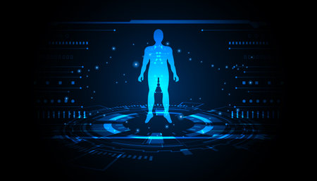 abstract technology futuristic concept of digital human body digital ai future design on hi tech background.のイラスト素材