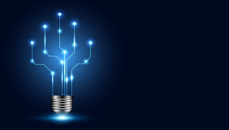 Abstract idea light bulb in circuit board form concept technology modern idea thinking design on high tech blue backgroundのイラスト素材