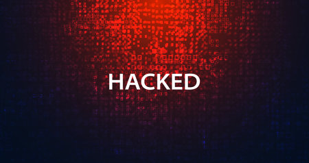 abstract binary signal or are warned hacked by viruses, malware or hackers on a red digital...