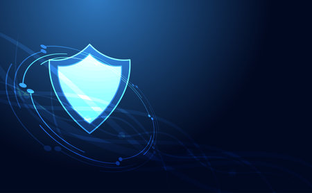 Abstract background digital concept cybersecurity shield anti virus malware spy protection cyber theft security On a blue-black backgroundのイラスト素材
