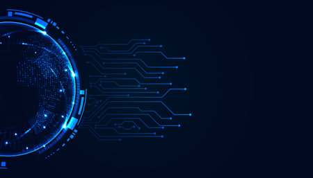 Abstract Circle Digital Circuit Concept Light Circle Network Connection Blue Digital Background Futuristic Modern.のイラスト素材