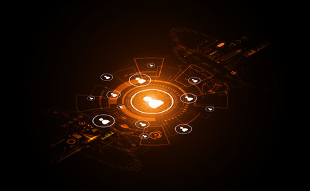 people and connection icons technology ui futuristic concept hud interface hologram elements of digital data chart, communication, computing and circle percent vitality innovation on hi tech futureのイラスト素材