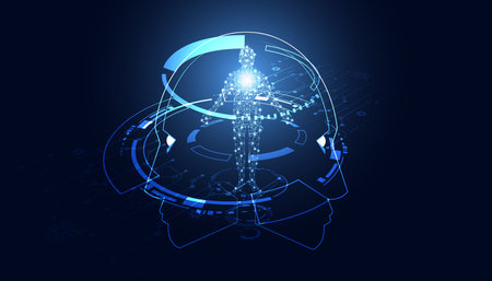 ai artificial intelligence concept illusion hologram illustration of two faces ai and human digital Concepts, applications, and processing of advanced AI. Beyond imagination, evolveのイラスト素材