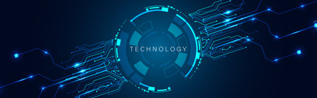 A futuristic technology background featuring abstract circuits and glowing elements, perfect for digital media, innovation, and design projects.のイラスト素材