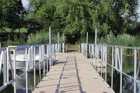 Bridge over a small lakeの写真素材