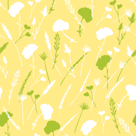 green, yellow and white wild herbs and flowers seamless patternの写真素材