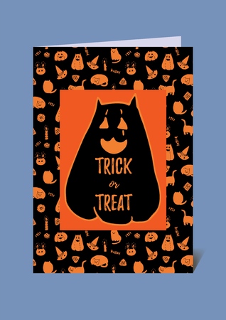 Halloween greeting card vector concept in black and orange. Based on hand drawn doodles.のイラスト素材