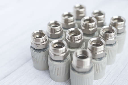 Combined couplings for connecting metal and polypropylene water pipesの写真素材