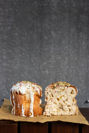 Easter cakes on a dark background. Copy space for text.