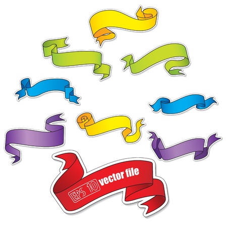 Red, yellow, green, blue and violet ribbon setのイラスト素材