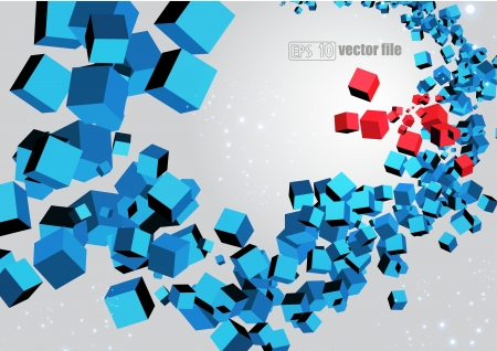 3D abstract chaotic explosion of multi-colored cubesのイラスト素材