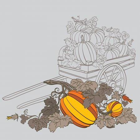 pumpkins in wagon, with fall autumn colors のイラスト素材