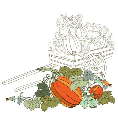 pumpkins in wagon, with fall autumn colors のイラスト素材
