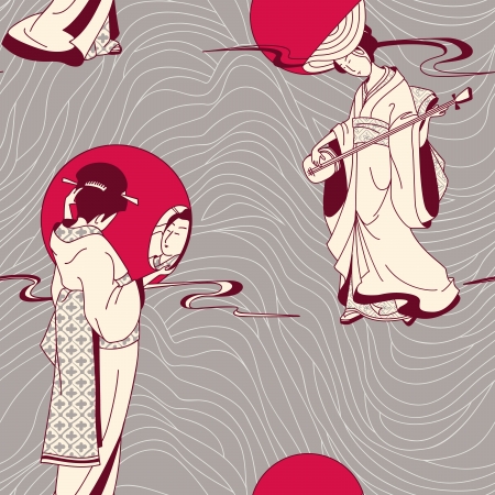Japanese geisha seamless patternのイラスト素材