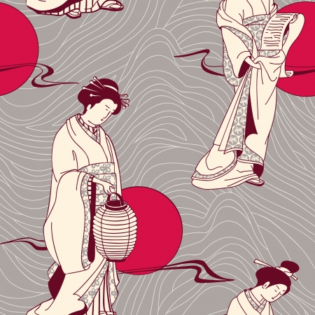Japanese geisha seamless patternのイラスト素材