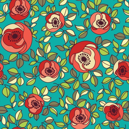 seamless vintage rose pattern on green backgroundのイラスト素材