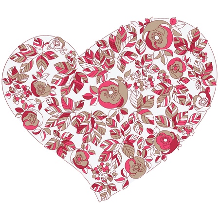 Vintage heart shape with flowers for greeting postcard  のイラスト素材